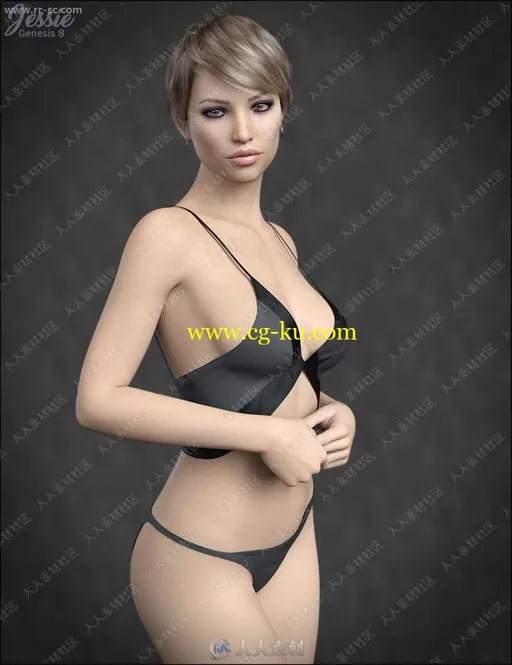 温柔美丽雀斑女孩多组姿势3D模型的图片2