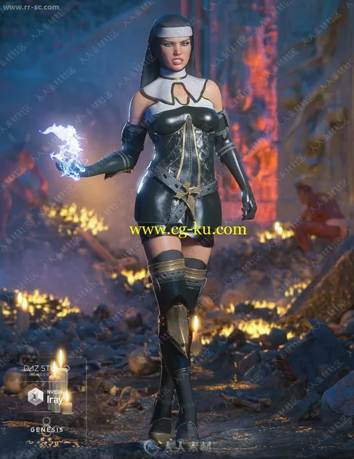 能量魔法修女战斗服装头巾3D模型的图片1