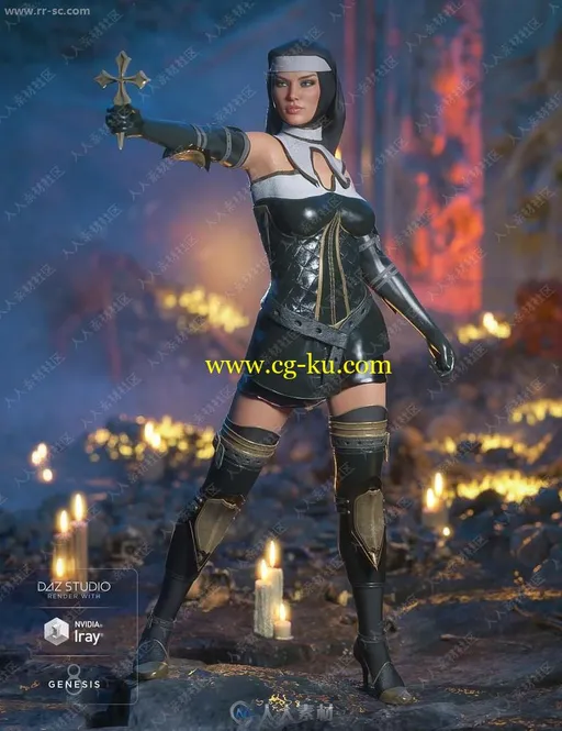 能量魔法修女战斗服装头巾3D模型的图片2