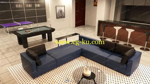 简洁舒适室内布局家具环境3D模型的图片2