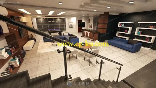 简洁舒适室内布局家具环境3D模型的图片3