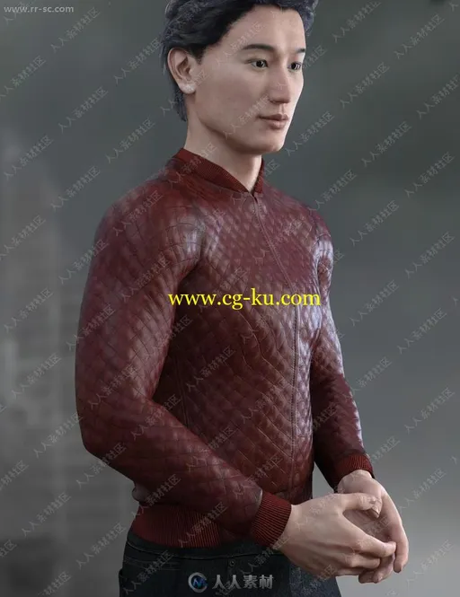 超酷多种颜色男式纹理紧身夹克3D模型的图片3