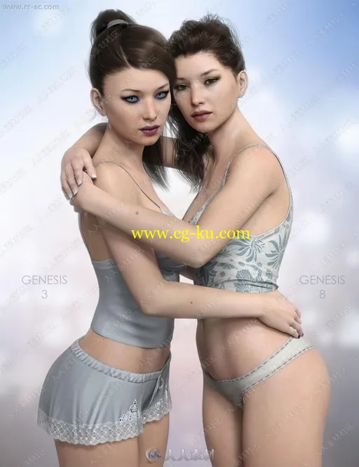 美丽姐妹细腻皮肤多组妆容造型3D模型的图片1