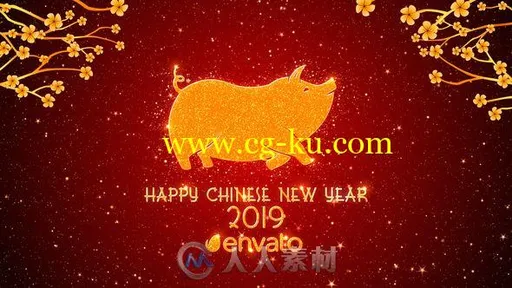 2019喜迎新年粒子新春金猪节日庆典AE模版的图片1