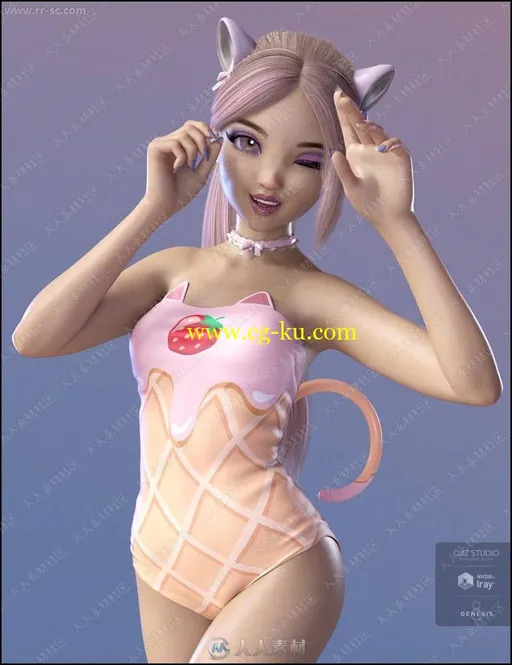 大眼睛可爱小女孩多组时尚造型妆容3D模型的图片1