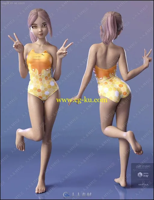 大眼睛可爱小女孩多组时尚造型妆容3D模型的图片2