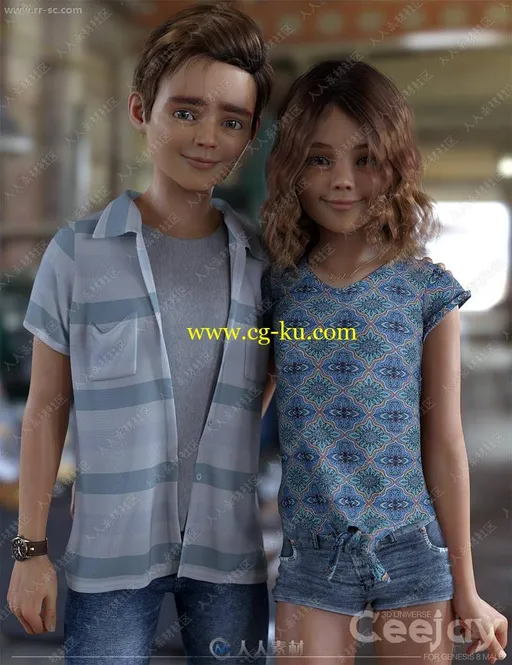 青年男孩朋友多组服装发色造型3D模型的图片2