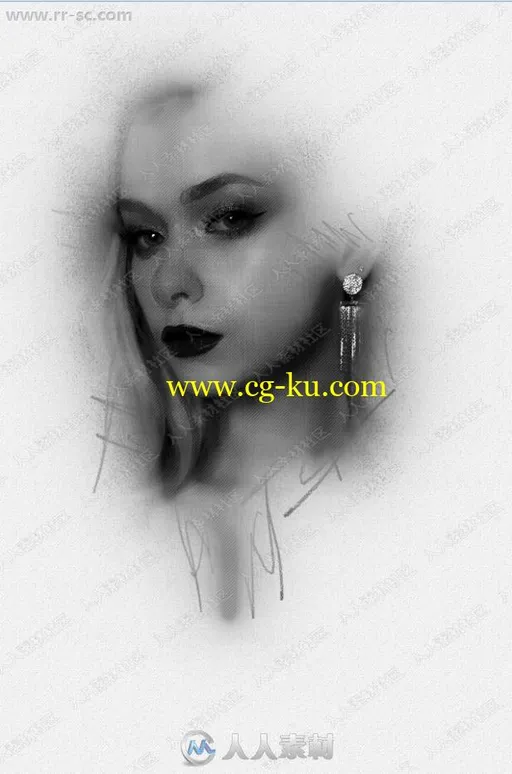 铅笔黑白绘画细腻人像艺术特效PS动作的图片2
