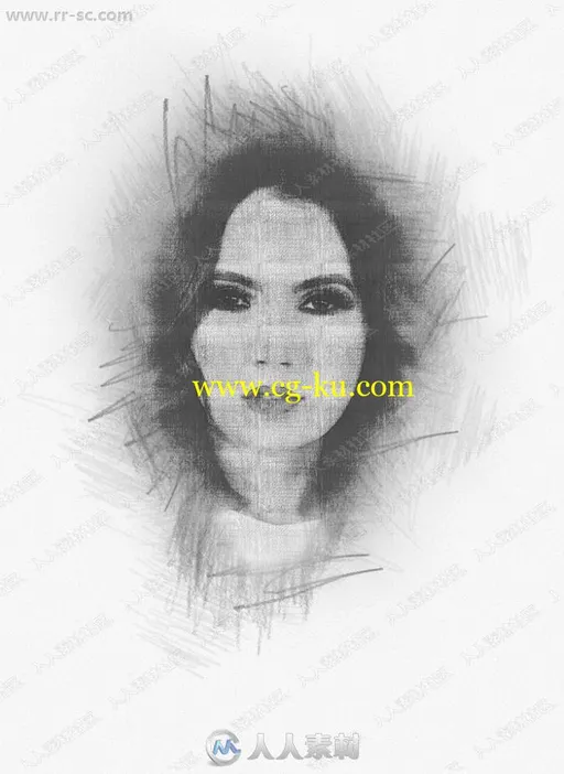 铅笔黑白绘画细腻人像艺术特效PS动作的图片3