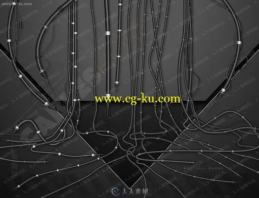 半机械人身体充电引流杂乱电缆3D模型的图片2