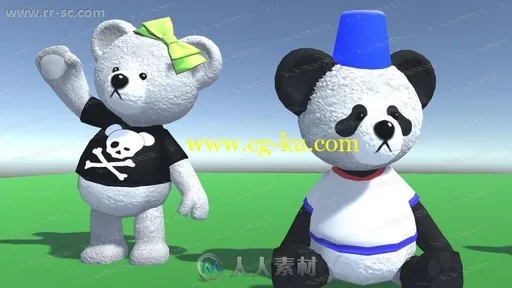 超萌可爱动画动作熊猫泰迪熊娃娃3D模型Unity游戏素材资源的图片2