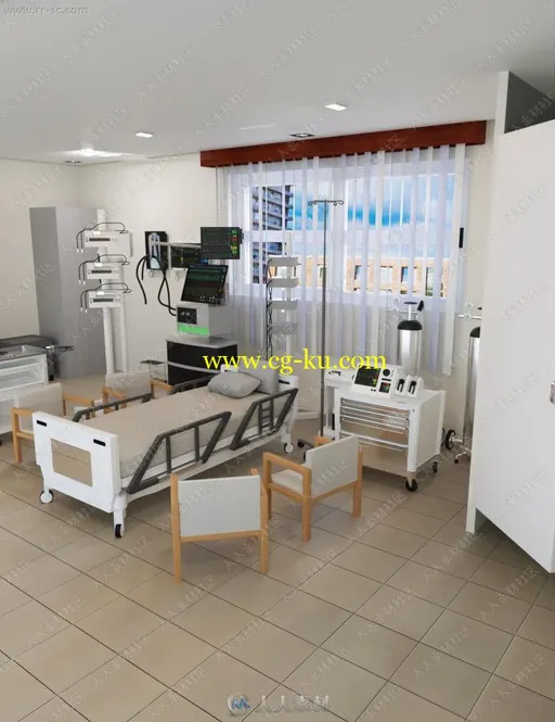 舒适高级ICU病房整体环境设施3D模型的图片1