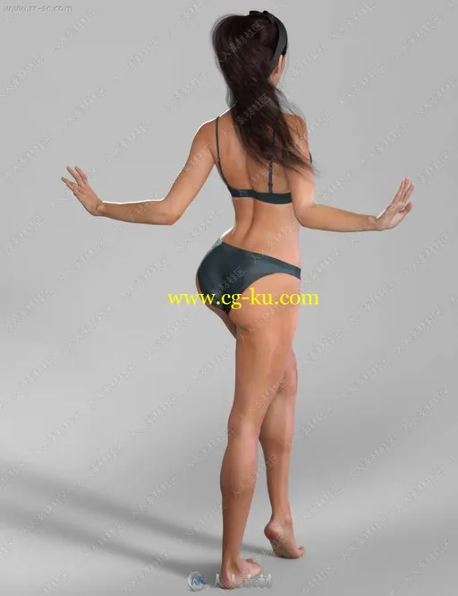 细致高挑漂亮女孩姿势妆容3D模型的图片2