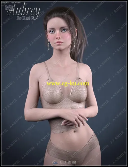 净白皮肤美丽典雅女孩多组妆容造型3D模型的图片3