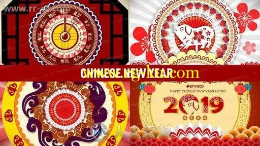 2019新年欢度佳节扇面生肖时钟节日庆典AE模版的图片1