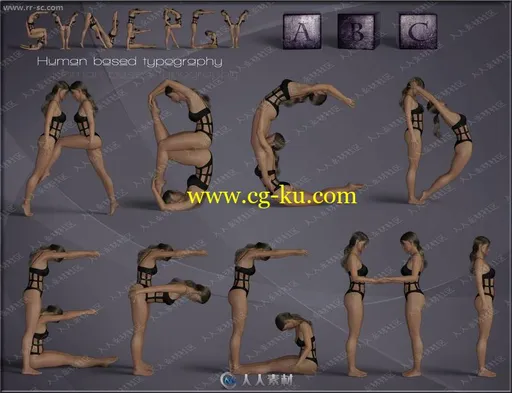 26组人体艺术造型英文字母3D模型的图片3