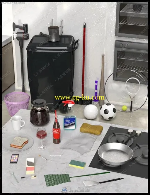 27组生活清洁运动简单实用工具3D模型的图片1