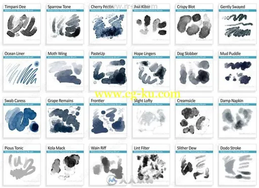 350组水彩水墨艺术家绘画PS笔刷合集的图片2