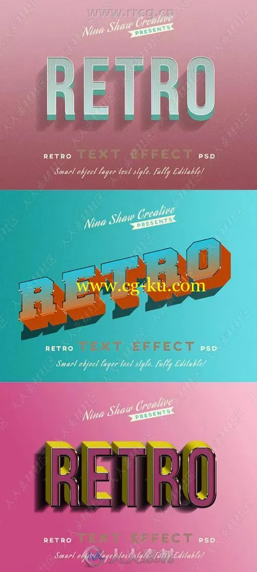 10组Retro复古风格文字文本艺术特效PSD字模的图片2