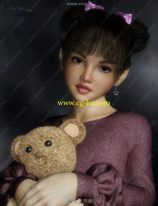 超萌可爱小萝莉女孩角色与妆容3D模型的图片1