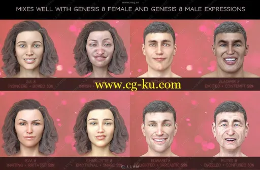 8组不同情绪微笑表情3D模型合集的图片2