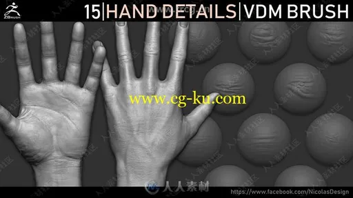 15组手部皮肤纹理雕刻Zbrush笔刷合集的图片2