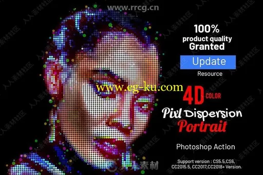 4D彩色像素肖像艺术特效PS动作的图片1