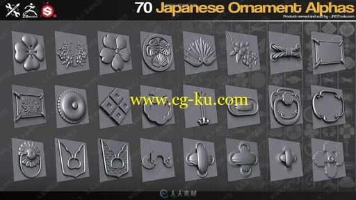 70组2K高清日式风格装饰花纹ZBrush Alphas笔刷与SP蒙蔽合集的图片2