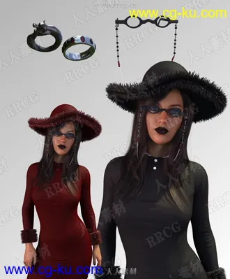 哥特式科幻风格女性连衣裙套装和配饰3D模型合集的图片2