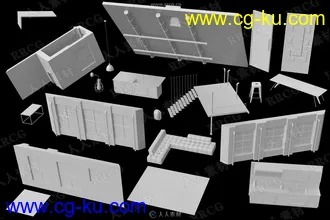 年轻大气宽敞带阁楼落地窗开放式工作室公寓3D模型合集的图片2