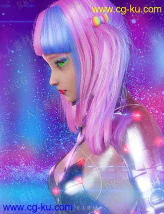 科幻夸张霓虹灯效果背景美女3D模型合集的图片2