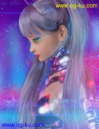 科幻夸张霓虹灯效果背景美女3D模型合集的图片3