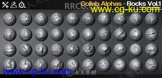 40组2K高清岩石裂痕碎片ZBrush Alphas画笔与材质合集的图片1