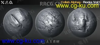 40组2K高清岩石裂痕碎片ZBrush Alphas画笔与材质合集的图片3