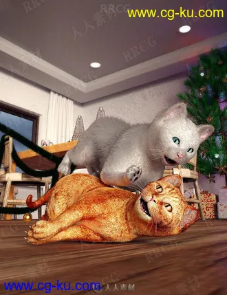 可爱家养猫咪宠物互动姿势3D模型合集的图片3