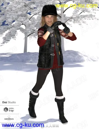 冬季打雪仗场景女生服装3D模型合集的图片1