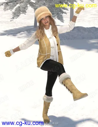 冬季打雪仗场景女生服装3D模型合集的图片2