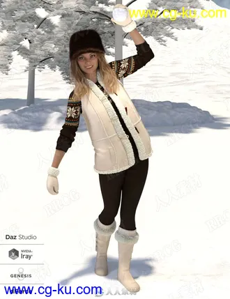冬季打雪仗场景女生服装3D模型合集的图片3