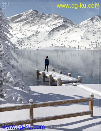冬季结冰湖泊路面场景3D模型合集的图片3