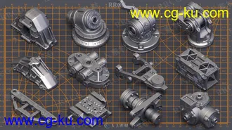 400组科幻硬表面机械零件雕刻细节3D模型合集的图片3