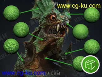 50组爬行生物皮肤表面细节纹理ZBrush笔刷合集的图片1