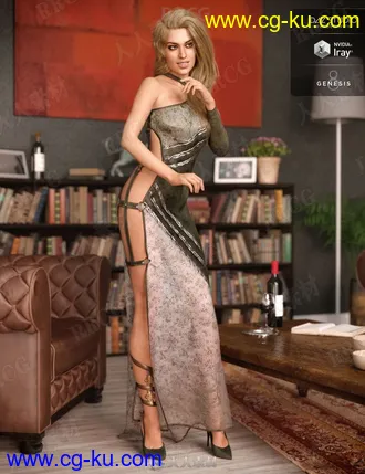 暮光之城高开叉性感女性长旗袍服饰3D模型合集的图片1