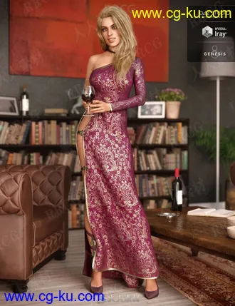 暮光之城高开叉性感女性长旗袍服饰3D模型合集的图片3