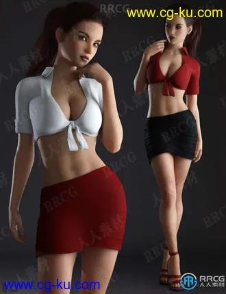 凉爽性感大领短款上衣包臀裙服饰套装3D模型合集的图片2