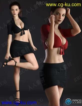 凉爽性感大领短款上衣包臀裙服饰套装3D模型合集的图片3