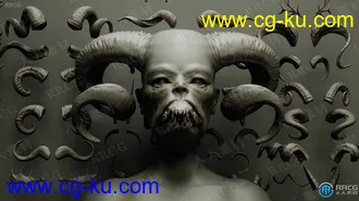 60组概念生物犄角鹿角Zbrush IMM VDM雕刻3D模型合集的图片1