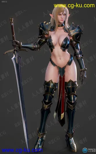 女性精灵剑士剑客人物角色高质量游戏3D模型的图片1