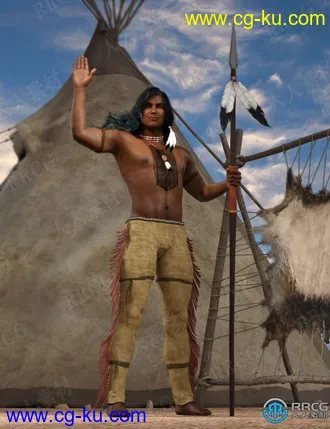 野性美洲原住民复古男性角色3D模型合集的图片1