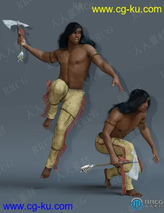 野性美洲原住民复古男性角色3D模型合集的图片3