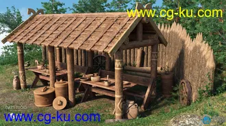 木质复古魔幻村庄道具场景3D模型合集的图片2